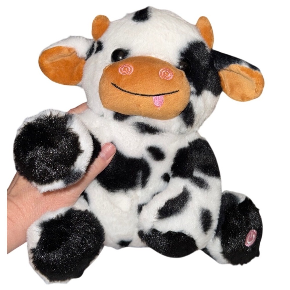 Cow Plush Stuffed Plush Nightlight Black‎ White Pink Nose Embroidered Kids New